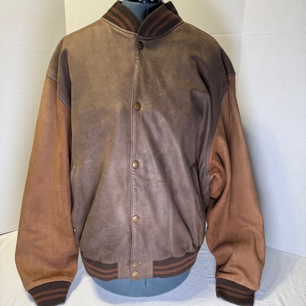 Vintage Brooks Brothers Cow Nubuck Leather Bomber Jacket Brown Men L Y2K 90s
